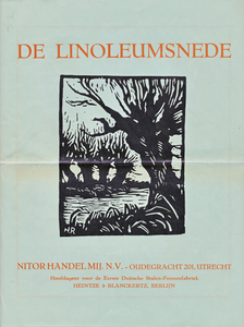 711815 Voorzijde van de brochure ‘De Linoleumsnede’, met prijscourant, van Nitor Handelmaatschappij, Oudegracht 201 te ...